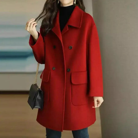 Casaco de lã feminino trespassado lapela gola de comprimento médio lã trench coat ultra-grosso moda manter quente inverno outwear casaco