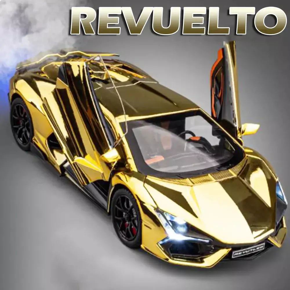 1:24 escala revuelto modelo em miniatura brinquedo carros esportivos liga diecast supercars som luz portas abertas puxar para trás para crianças presentes