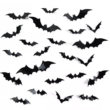 Halloween 3d morcego preto adesivos de parede para casa quarto decoração interior adereços assustadores crianças festa favores decalques parede janela adesivo