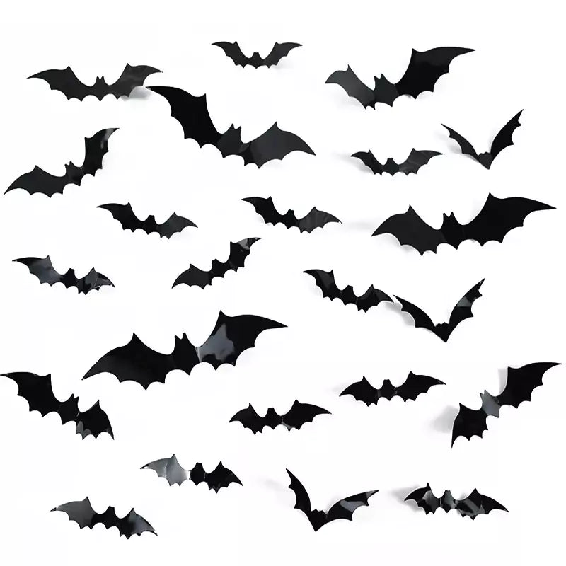 Halloween 3d morcego preto adesivos de parede para casa quarto decoração interior adereços assustadores crianças festa favores decalques parede janela adesivo