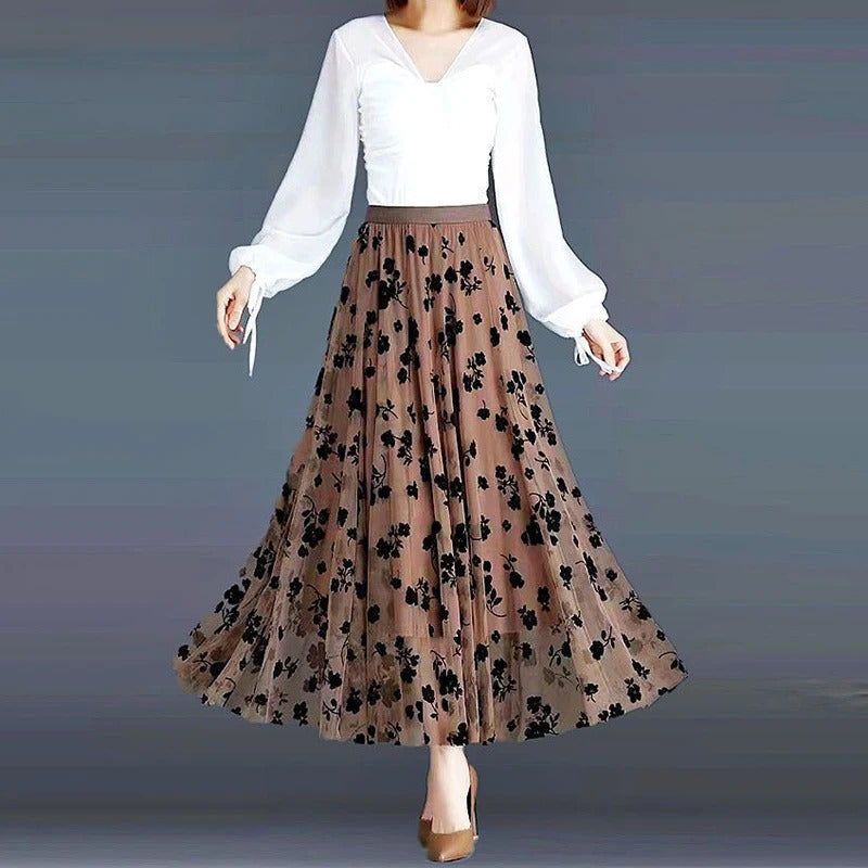 Saia coreana feminina de tule, saia midi solta, elegante feminina casual todas as saias de malha de fósforo, gancho de verão Fashion, nova