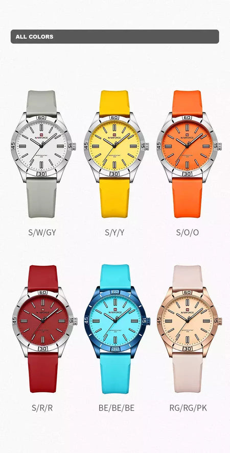 Naviforce relógio de pulso feminino simples, pulseira de silicone impermeável, novo design, moda, para senhoras, 2024