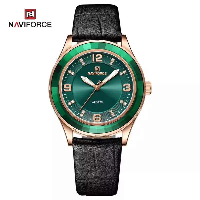NAVIFORCE-Relógio de couro simples feminino, relógios de pulso casuais, relógio de quartzo feminino, original, nova moda