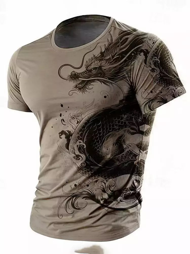 Camiseta de manga curta com estampa Dragão 3D masculina, camiseta casual diária de rua, esportes ao ar livre, moda urbana, verão