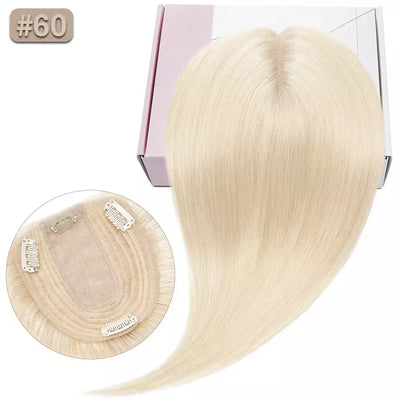 S-noilite 10x12cm toppers de cabelo em linha reta 3.5x9cm base de seda perucas de cabelo clipe em extensões de cabelo marrom cabelo humano para mulher