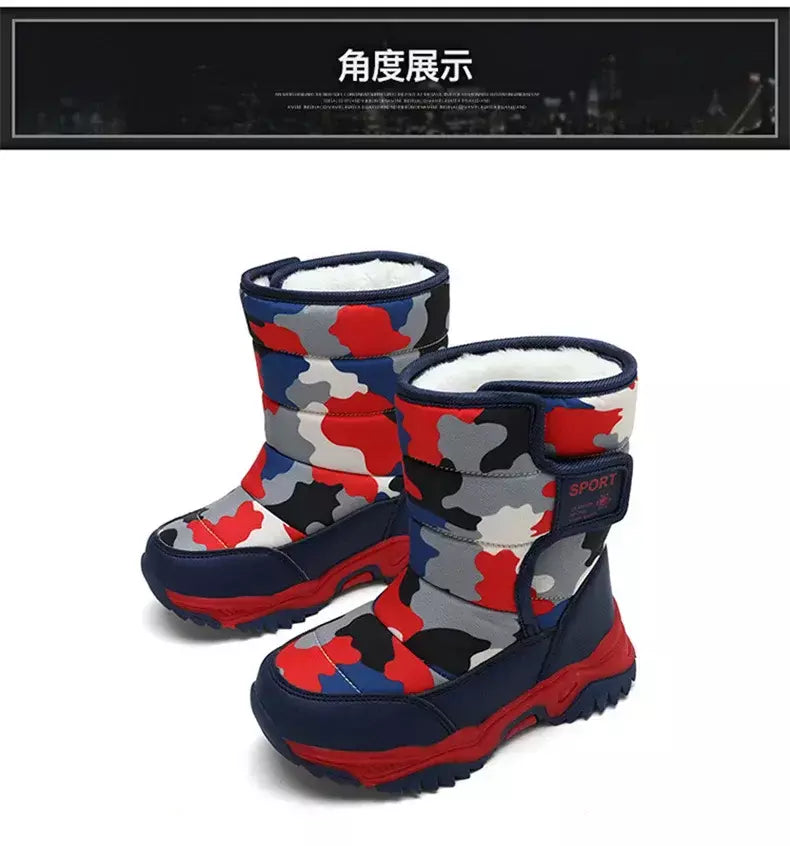 2023 inverno crianças sapatos de pelúcia tecido impermeável antiderrapante sapatos da menina sola de borracha botas de neve moda quente botas ao ar livre