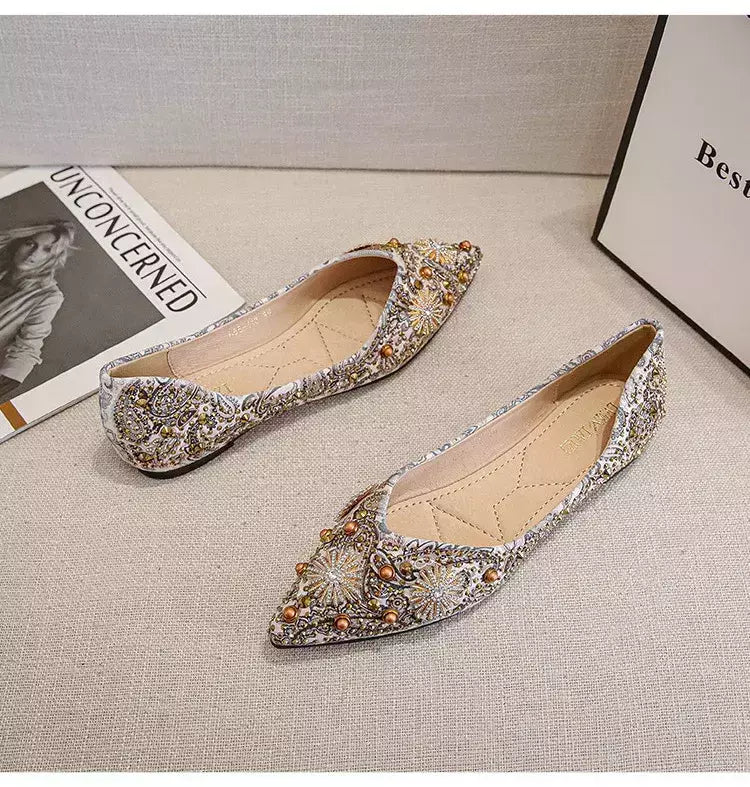 Mocassins lisos de strass de dedo apontado, sapatilhas femininas clássicas, sapatilhas femininas, sapatos de barco macio, rebites, novo, outono, 2022