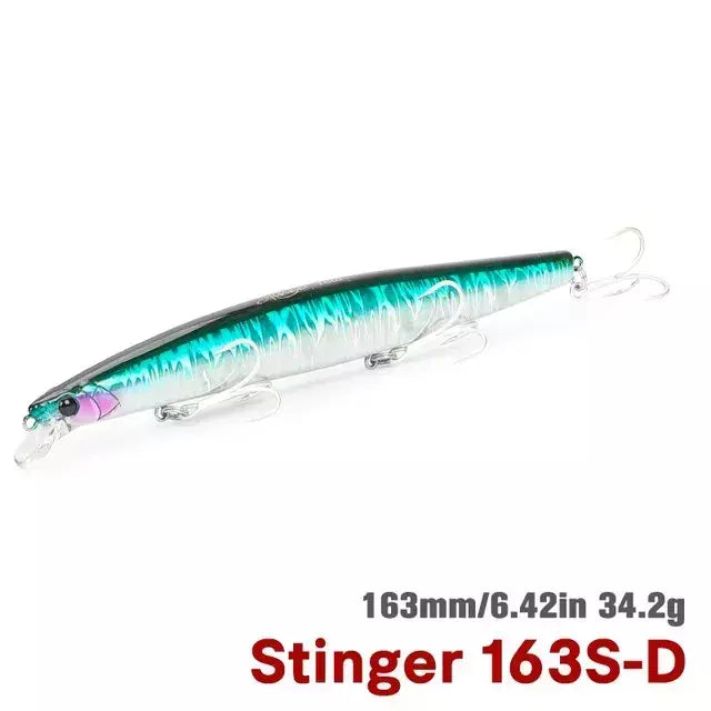 TSURIKNOYA-STINGER 163S-Ultra Long Casting Saltwater Sinking Minnow, Iscas de Pesca, Iscas Artificiais Duras para Robalo, 163mm, 34.2g