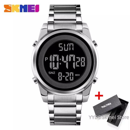 Skmei relógio de pulso masculino luxuoso, à prova d'água, aço inoxidável, eletrônico, esportivo, digital, 1611