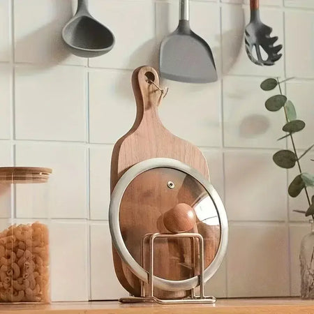 1pc economia de espaço tampa de panela de aço inoxidável e combinação organizador de placa de corte-suporte de bancada resistente, organizador de cozinha