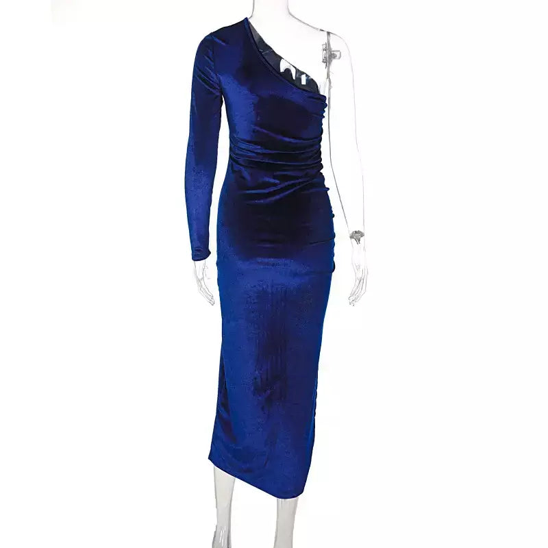 Feminino elegante manga longa festa noite veludo bodycon split lápis midi vestido primavera outono roupas
