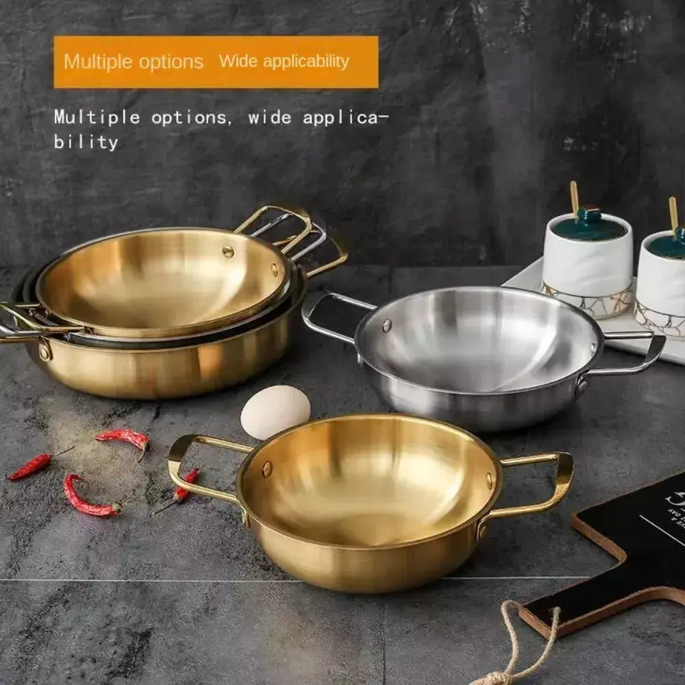 Panela de aço inoxidável panelas secas casa cozinhar frutos do mar pote arroz paella pan piquenique lanche placas panelas com alça para cozinha
