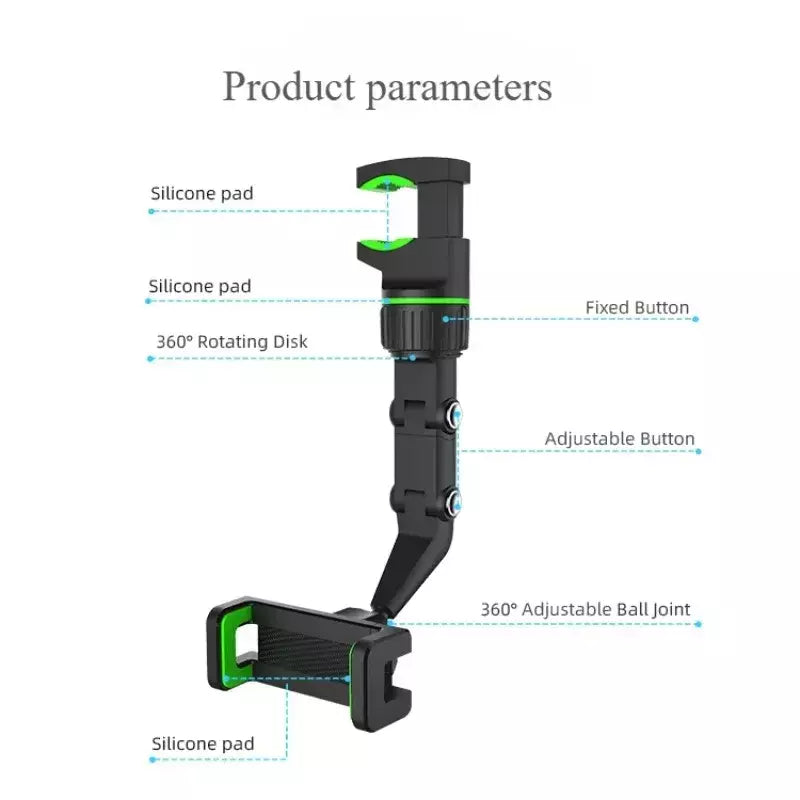 Suporte de telefone para espelho retrovisor para carro, 360 ° Suporte giratório do telefone, suporte universal do telefone do carro do suporte GPS para todos os smartphones