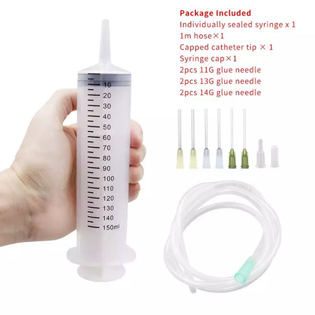 Seringas grandes de 100-550ml com tubo para seringas de plástico líquido com tampa de ponta para distribuição de cola, rega, recarga, alimentação