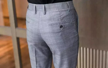 Xadrez masculino anti-rugas calças cortadas, roupas de grife casual, terno masculino reto, verão, fino, barato, designer, cheque, 9
