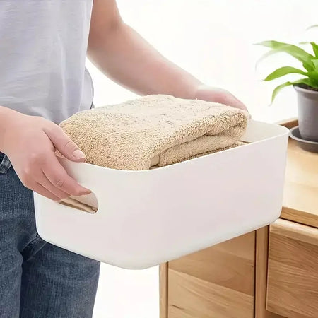 Conjunto de caixa de armazenamento empilhável de 5 peças, recipientes organizadores de plástico retangulares, duráveis, reutilizáveis, para cozinha, banheiro, itens essenciais para dormitório