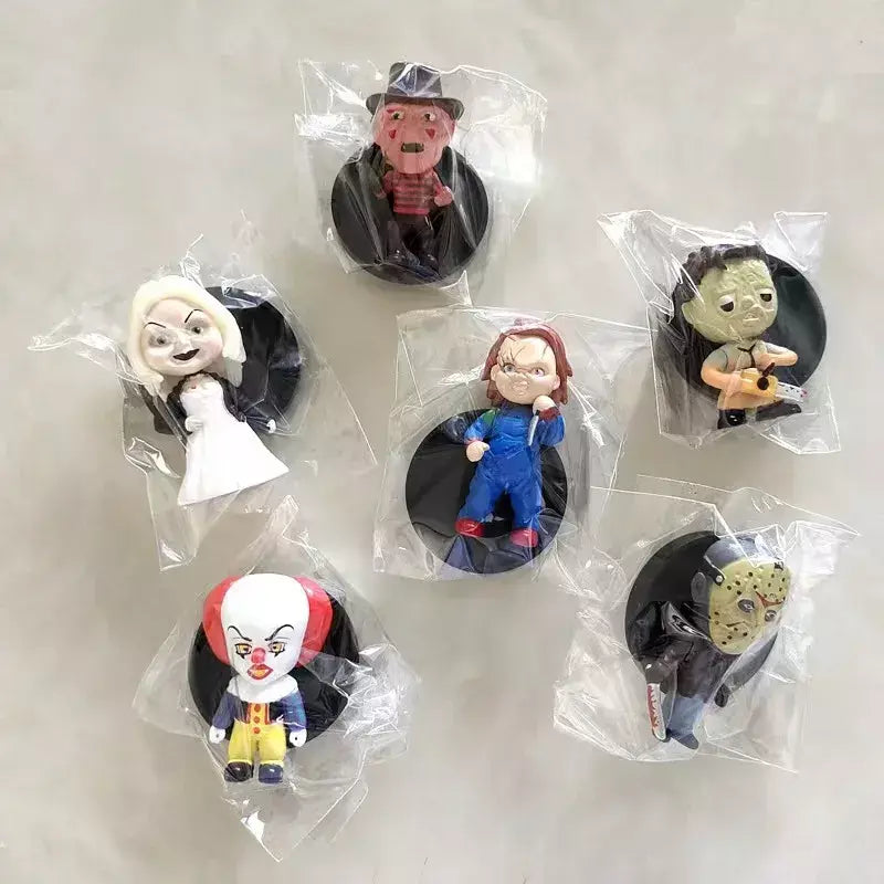 Conjunto de estátua de personagem de ação com ícone de terror, 10 peças, Chaqi Jason Voorhees Freddy Krueger Pennywise It, brinquedo modelo de terror para Halloween