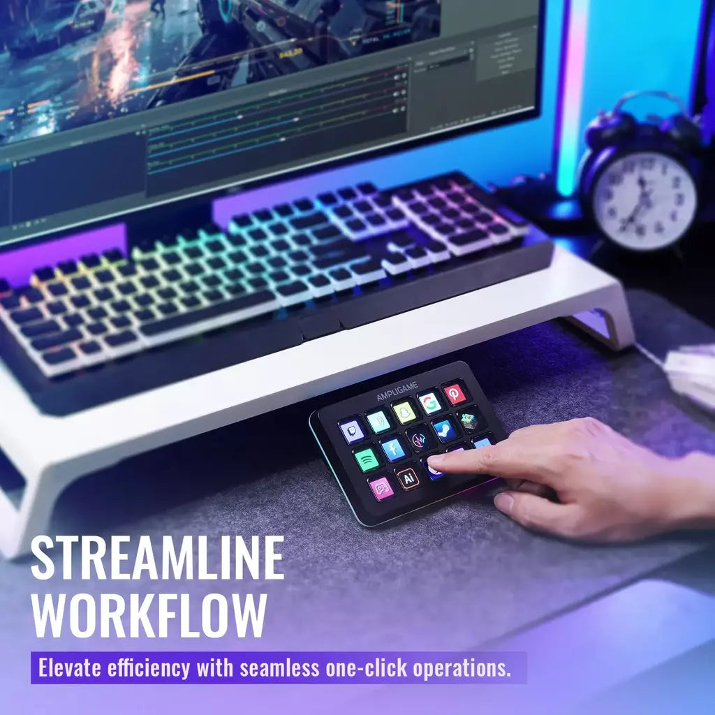 Mini teclado FIFINE D6 com 15 botões macro personalizáveis, funções de disparo via aplicativo, macros personalizados para OBS/Twitch/YouTube/VK