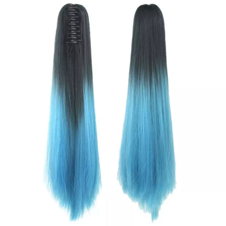 Longo reto sintético rosa ombre extensão do cabelo peruca garra rabo de cavalo pônei fada cauda falso peças de cabelo clipe na peruca