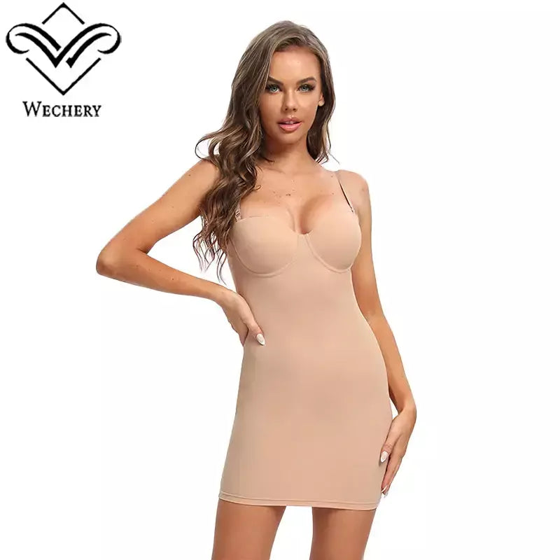 Wechery mulher roupas tubo de estiramento emagrecimento corpo shapewear controle deslizamento coxa comprimento roupa interior branco festa à noite vestidos midi