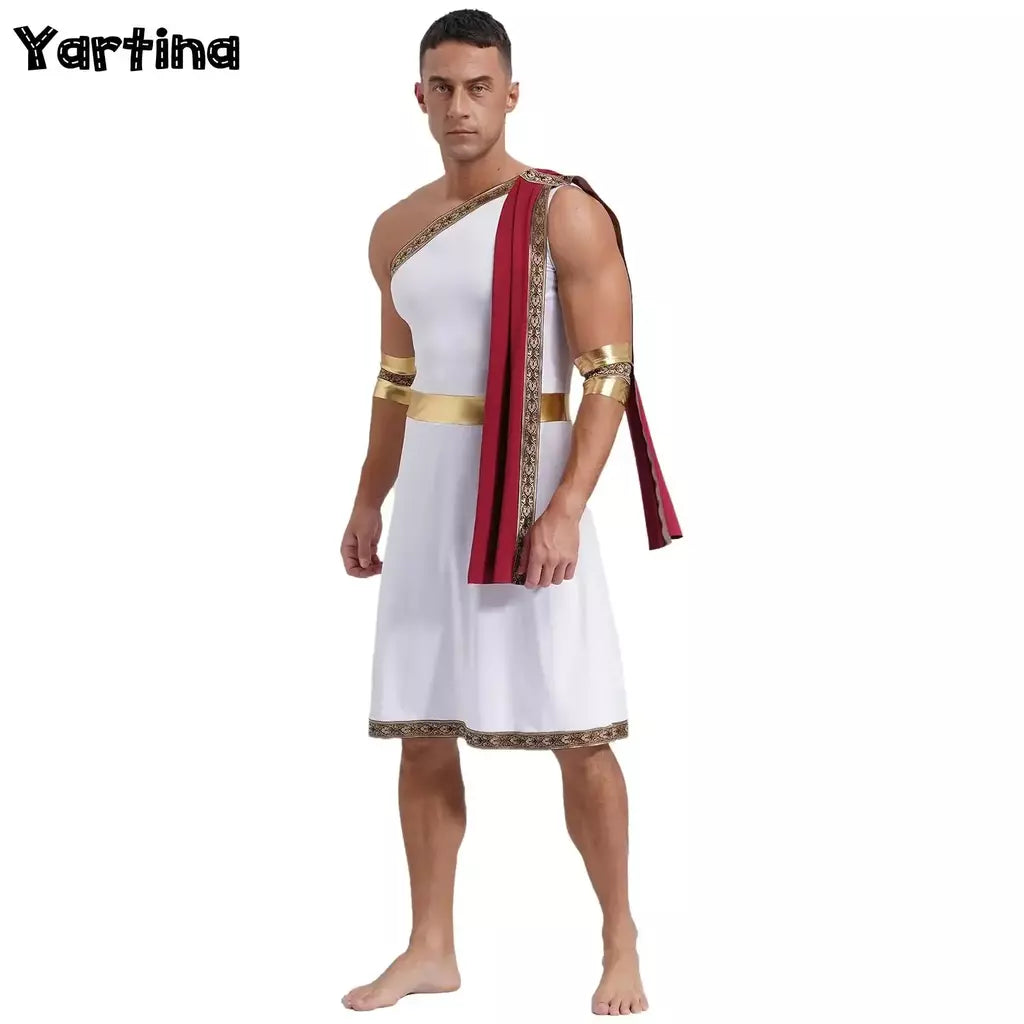 Homens antigo deus grego gladiador halloween cosplay trajes toga com mangas rei romano príncipe toga robe vestido punhos destacáveis