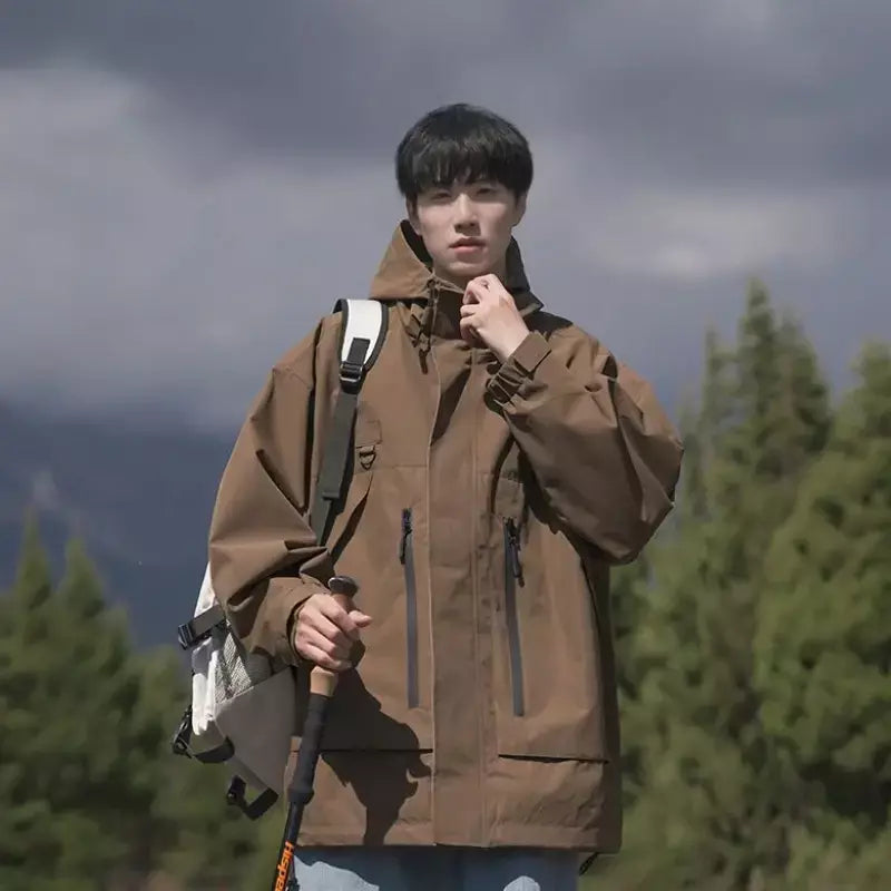 Jaqueta masculina vintage à prova de vento, jaqueta ao ar livre estilo montanha americana funcional casaco de trabalho primavera japão retrô streetwear