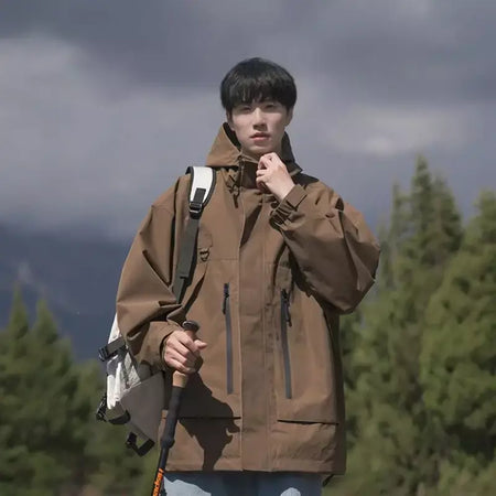 Jaqueta masculina vintage à prova de vento, jaqueta ao ar livre estilo montanha americana funcional casaco de trabalho primavera japão retrô streetwear
