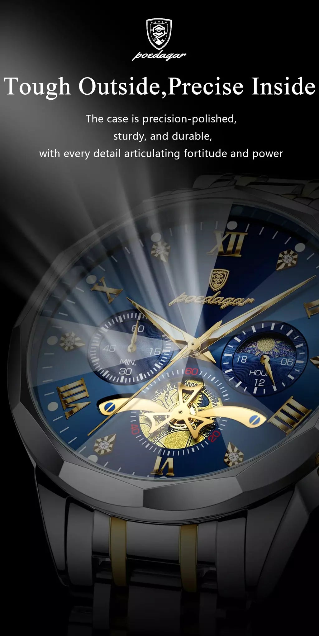 Poedagar luxo relógio masculino topo original à prova dwaterproof água luminosa cronógrafo homem relógio de pulso aço inoxidável quartzo relógios masculinos reloj