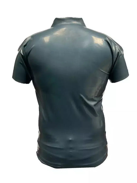 Eurocat látex masculino fino ajuste polo camisa de borracha topo moda manga curta traje artesanal camisa club wear catsuits personalizado