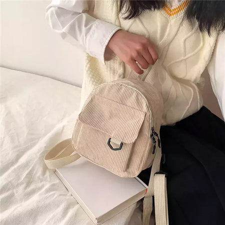Mini mochila feminina, mochila escolar de veludo simples pequena, grande capacidade, mochila feminina durável, monocromática, casual, viajando, moda