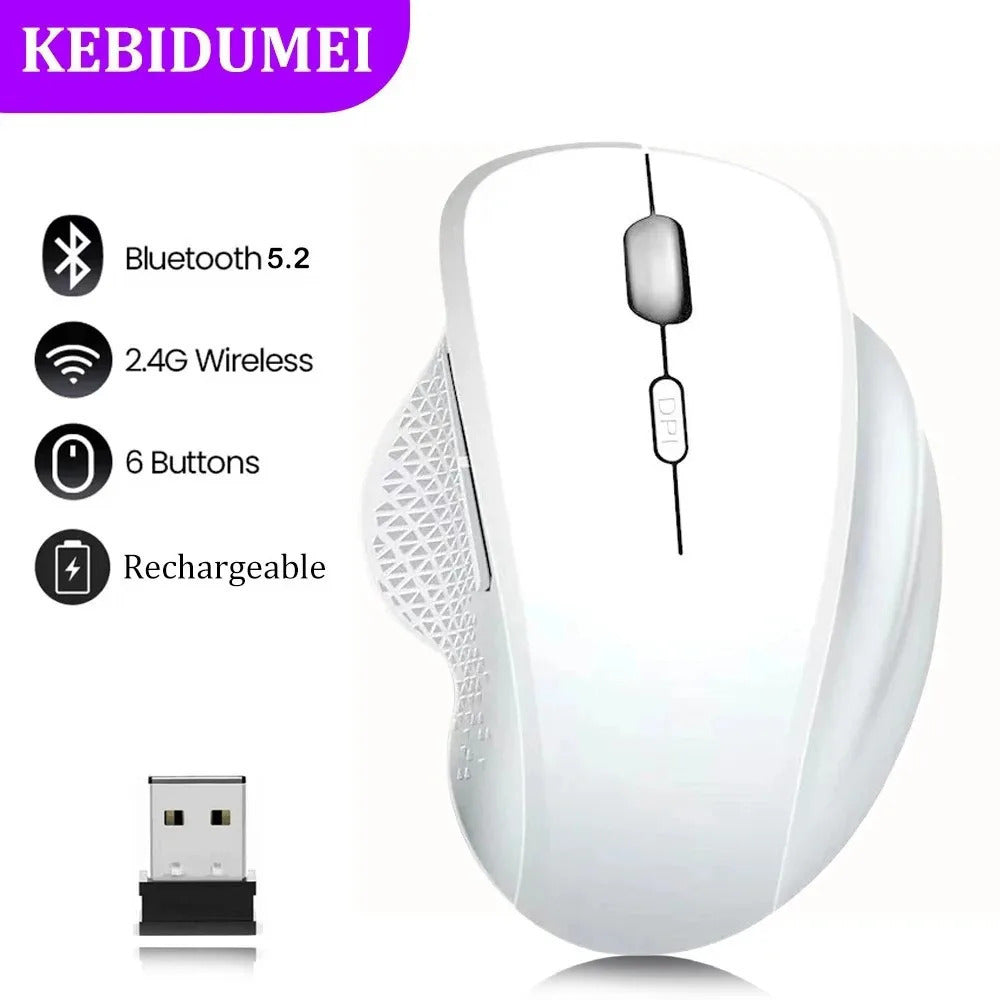 Bluetooth 5.2 mouse 2.4g mouse sem fio 6 teclas modo duplo recarregável mouse para jogos 1600dpi mouse óptico para computador portátil tablet