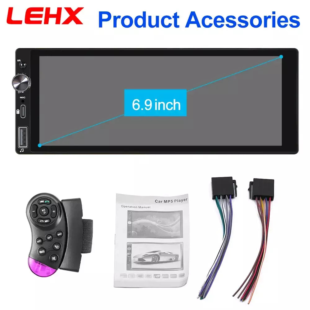 Lehx 6.9 Polegada 1din universal mp5 rádio do carro suporte sem fio carplay android auto aux ips tela de toque reprodutor vídeo multimídia