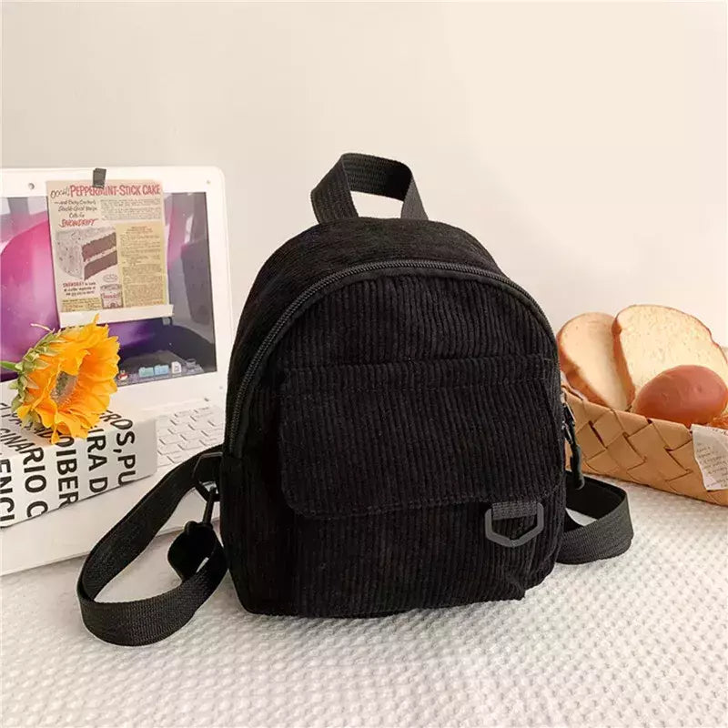 Mini mochila feminina, mochila escolar de veludo simples pequena, grande capacidade, mochila feminina durável, monocromática, casual, viajando, moda