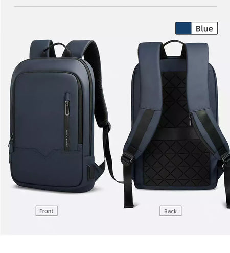 Mochila HK Slim para Homens, Sacos de Laptop, Impermeável, Minimalista, Negócios, Carregamento USB, Casual, Viagem, Trabalho, 15,6";;VERDADEIRO;;"8228-Black