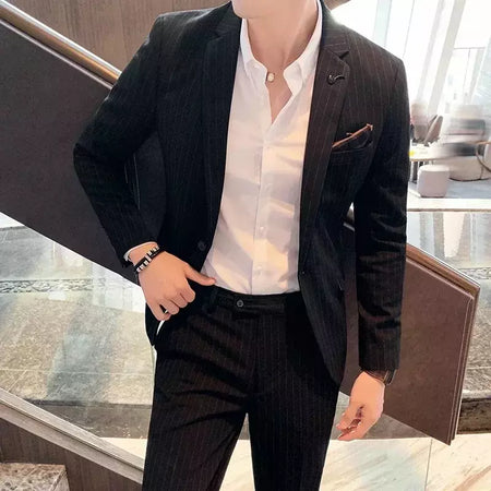 (Blazer + calças) high-end marca formal negócios xadrez terno dos homens noivo vestido de casamento cor sólida palco desempenho smoking S-7XL