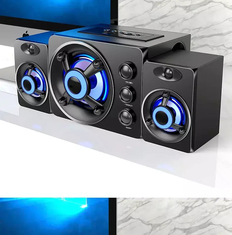 Alta-falantes estéreo 3d de alta fidelidade colorido led luz pesada aux usb com fio sem fio bluetooth áudio home theater barra de som surround tv