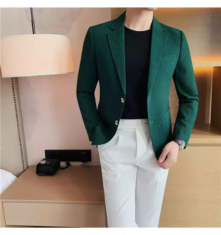 Casaco de peito único masculino, blazer slim fit, blazers grandes, casacos elegantes de luxo, outwear casual coreano para casamento