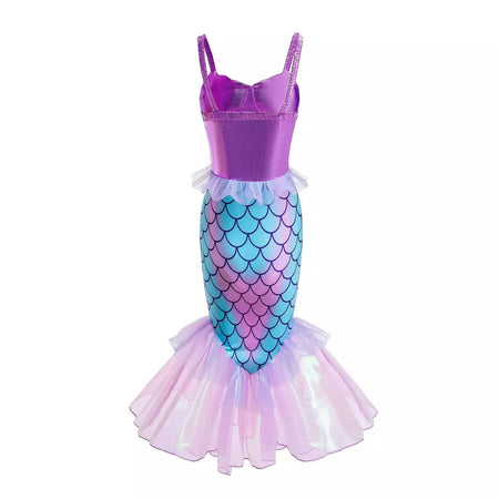 Meninas escala roxa princesa sereia ariel cosplay vestido de halloween vestido de festa de aniversário meninas verão praia vestido de férias