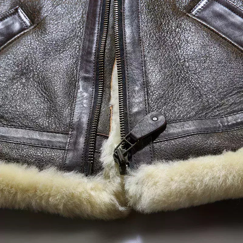 Jaqueta de couro genuíno masculina, casaco de pele marrom, pele de carneiro real, casual quente, shearling barato, moda masculina de alta qualidade, inverno