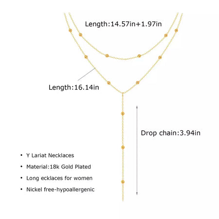 Colar lariat de aço inoxidável banhado a ouro, colar longo delicado colares laryered para mulheres meninas, pingente de gota em forma de y
