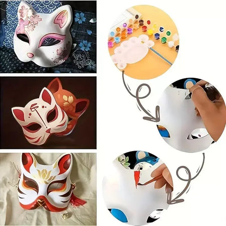 1-20 pçs máscara japonesa de papel em branco máscara halloween cosplay gato diy pintável meia máscara facial animal traje festa decoração artesanato prop