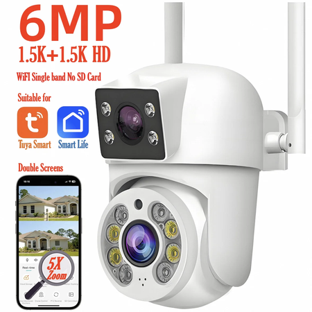Tuya 8mp wifi câmera ip ptz lente dupla tela dupla detecção manual cor cheia visão noturna câmera de vigilância segurança ao ar livre
