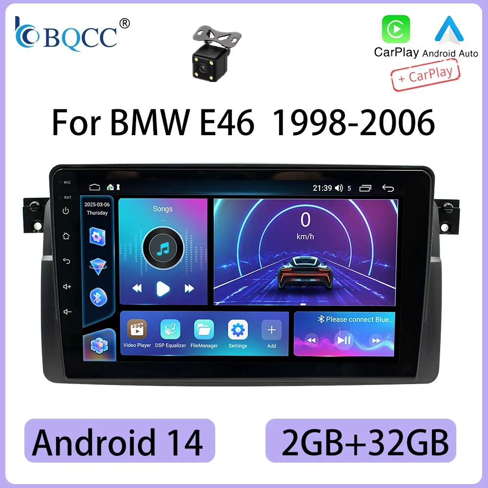 Bqcc android 14 9 ''sem fio carplay rádio do carro reprodutor multimídia estéreo para bmw e46 m3 318 320 325 330 335 1998-2006 jogador de carro
