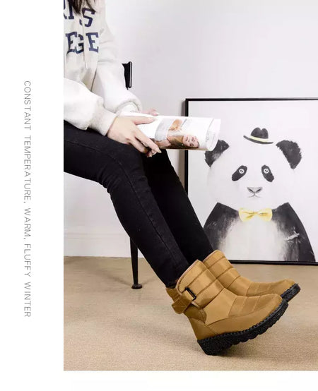 Botas de neve impermeáveis antiderrapantes para mulheres, sapatos de plataforma, tornozelo quente, sapatos acolchoados de algodão, inverno
