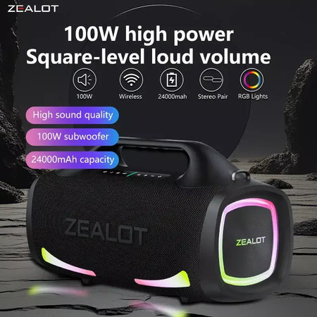 Zealot S79 100W alto-falante sem fio, alto-falante subwoofer portátil ao ar livre, qualidade de som Hifi, emparelhamento duplo, carregamento rápido, 24000mAh.