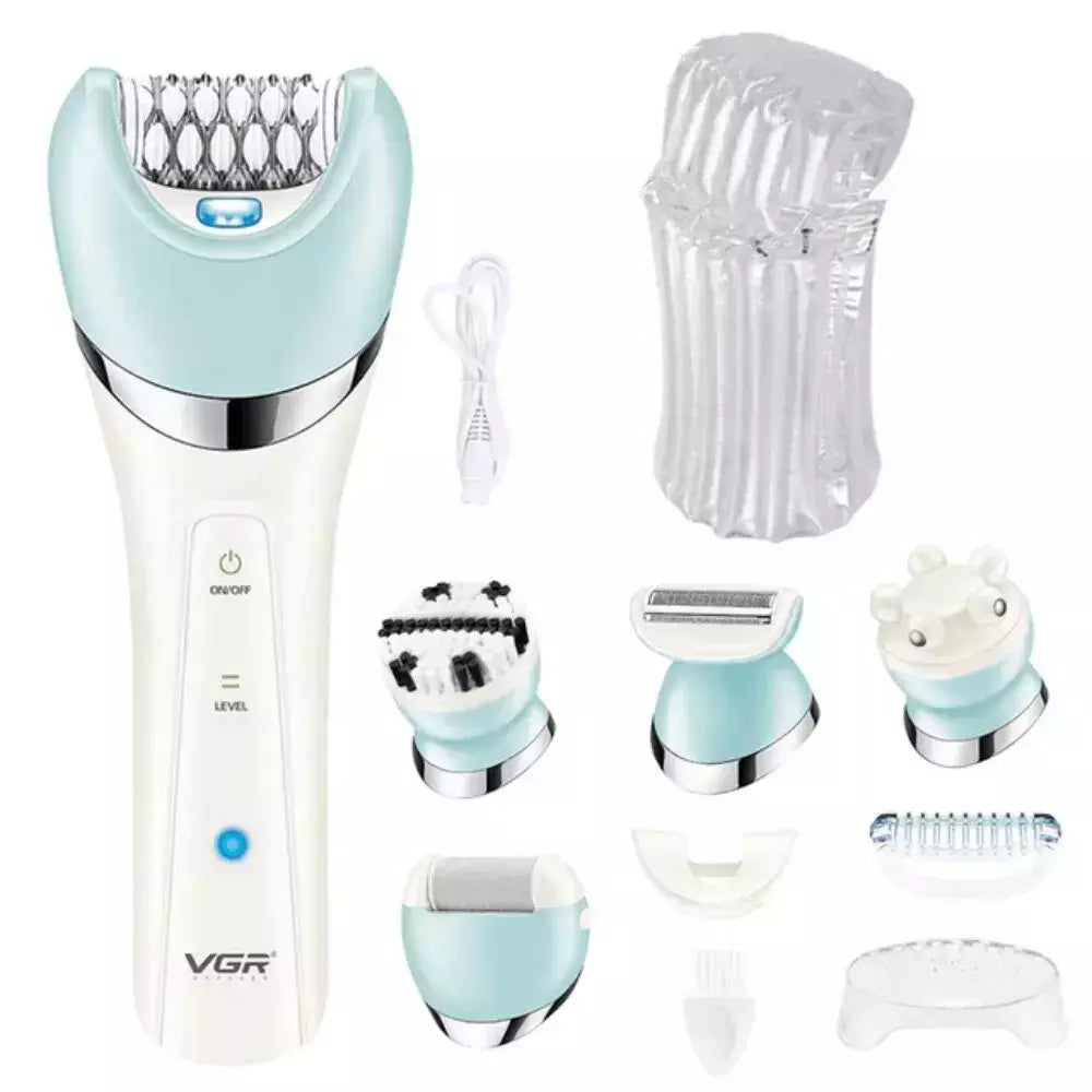 VGR Depiladora Elétrica para Mulheres, Barbeador Feminino, Removedor de Pêlos Corporais e Pernas, Lady Bikini Trimmer, Massagem de Limpeza Facial, V-703, 5 em 1