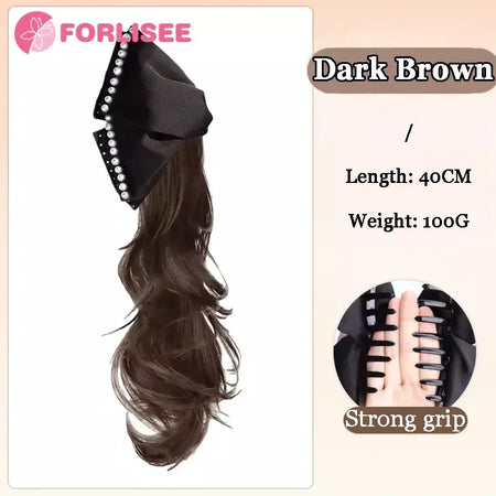 Forlisee peruca de rabo de cavalo de borboleta sintética feminina em camadas onda curl garra clipe de rabo de cavalo alto retro pérola peruca trança