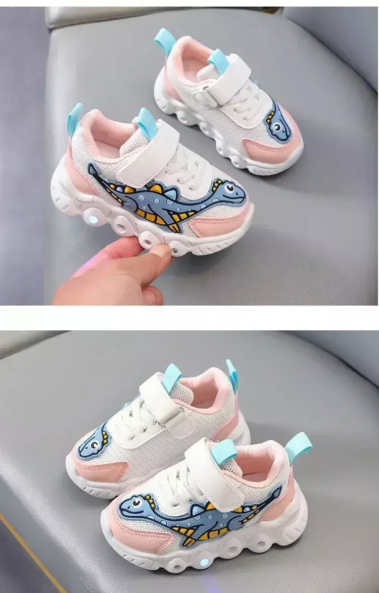 Sapatilhas LED bonitos dos desenhos animados das crianças, sapatos de malha respirável, sapatos iluminados, casual, iluminação, meninos, meninas, bebê