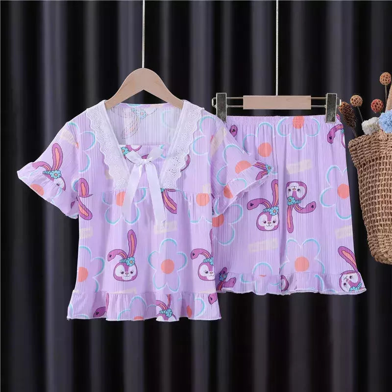 Pijama infantil para desenhos animados, roupas esportivas casuais, roupas para casa, camiseta estampada, kuromi, novo, verão