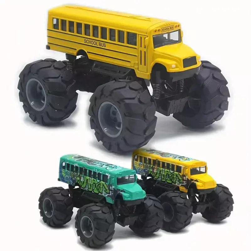 Modelo pullback brinquedo de ação monster truck liga rodas grandes jogar veículo carro presentes para meninos meninas monstro ônibus escolar metal fundido